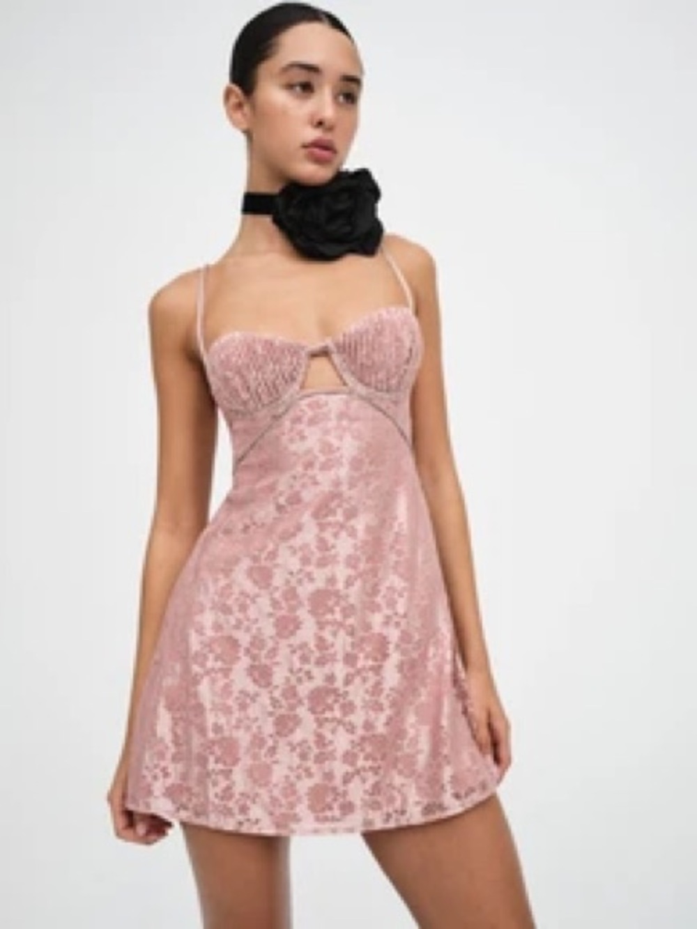 For Love and Lemons Blush Pink Lace-Detail Slip Dress